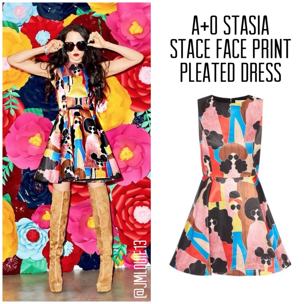 🎀SOLD🎀Alice + Olivia Stasia Stace Face Print Pleated Dress
